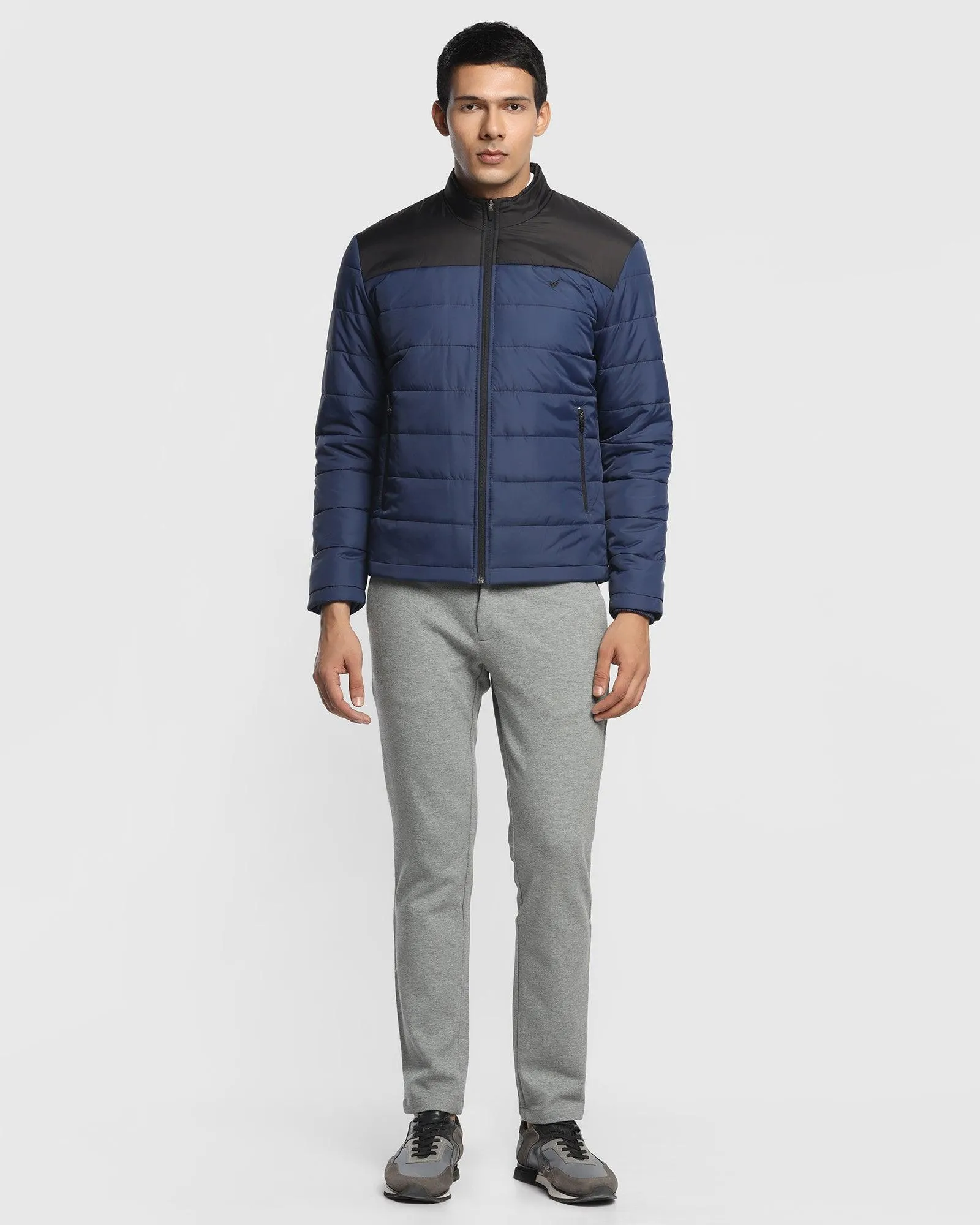 Quilted Blue Solid Zipper Jacket - Steiner