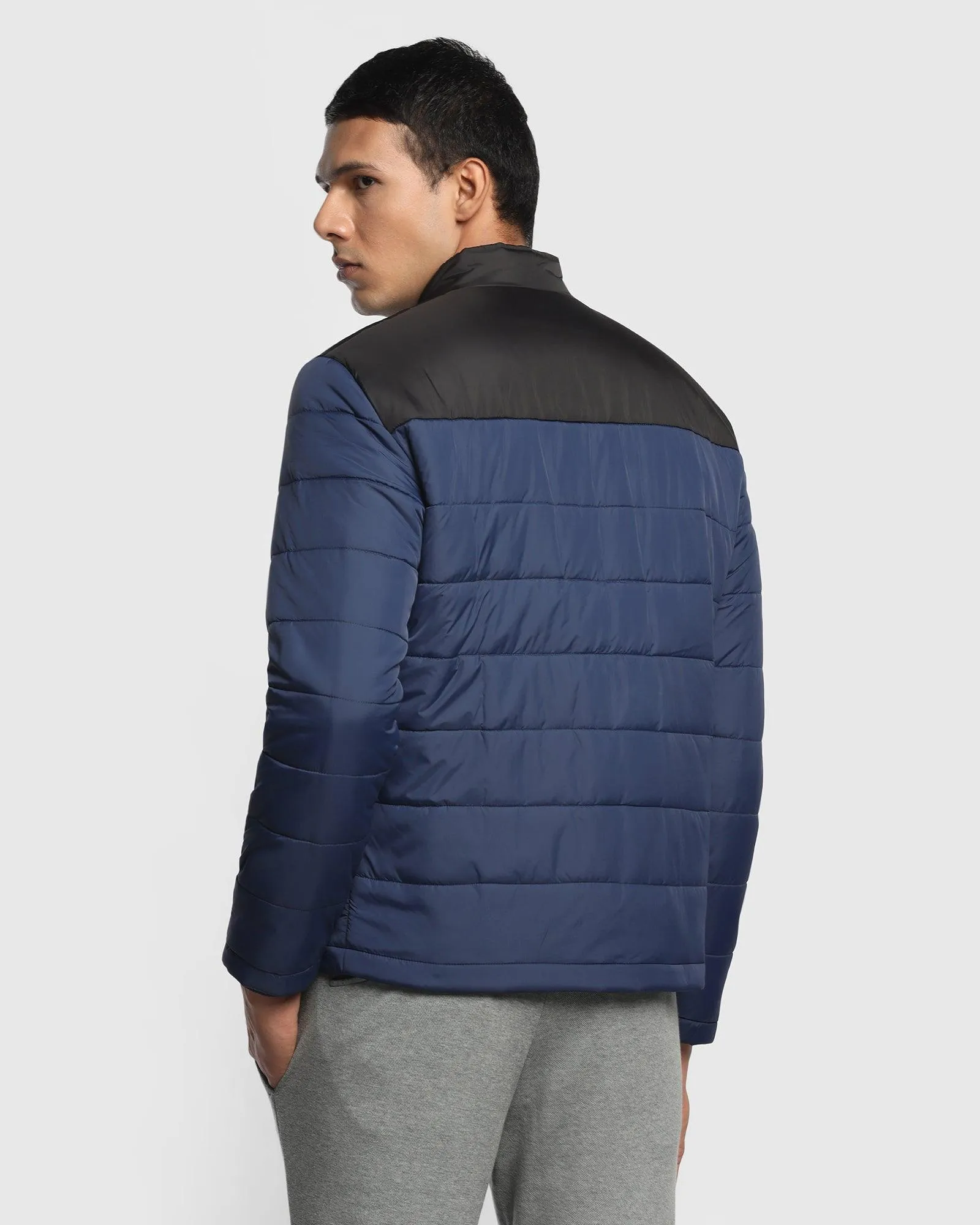 Quilted Blue Solid Zipper Jacket - Steiner