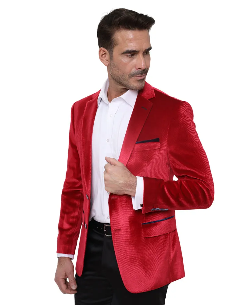 Red Velvet Feel Plain Mens Fashion Blazer