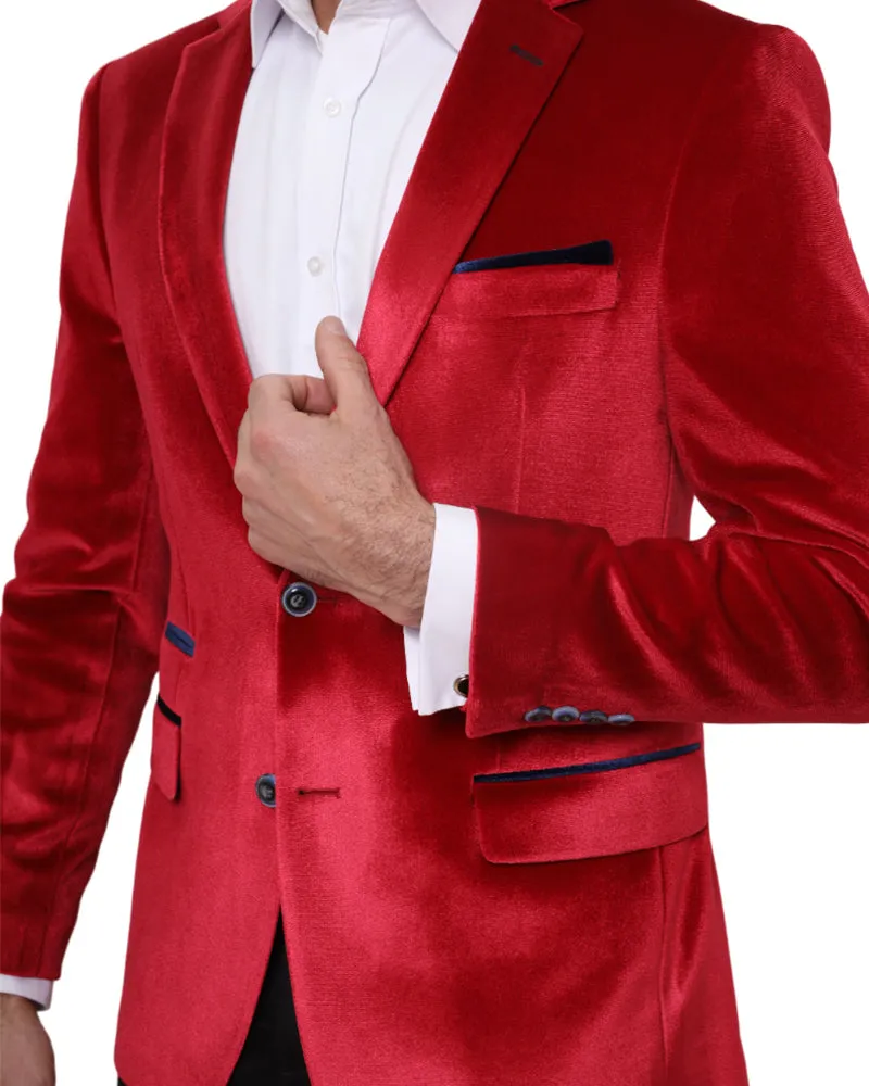 Red Velvet Feel Plain Mens Fashion Blazer