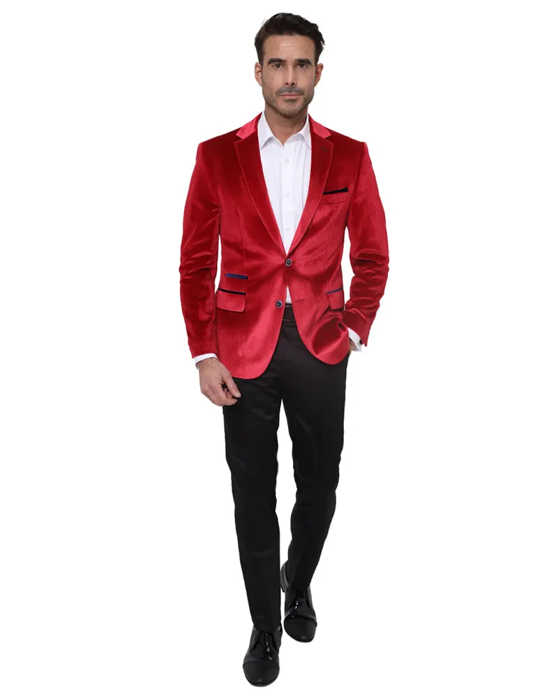 Red Velvet Feel Plain Mens Fashion Blazer