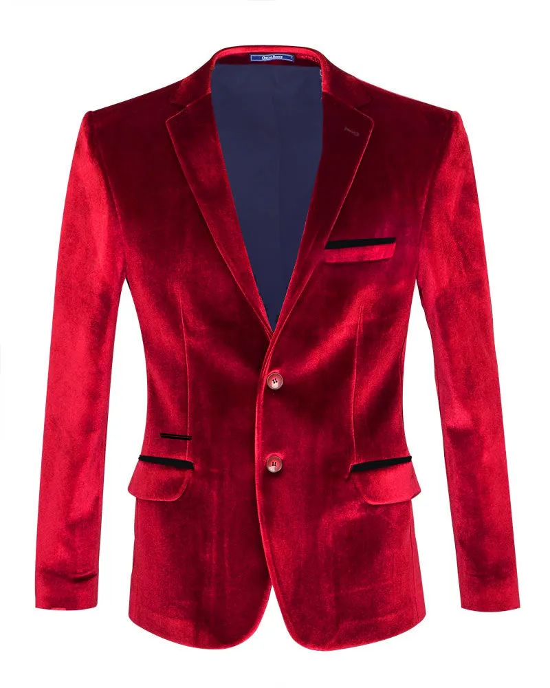 Red Velvet Feel Plain Mens Fashion Blazer