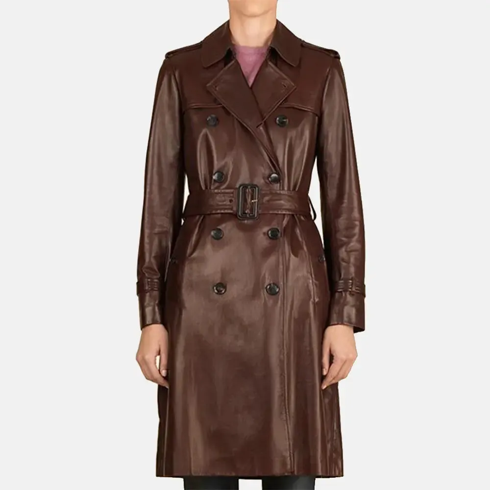 Roamer Leather Coat Women | Brown Leather Long Coat