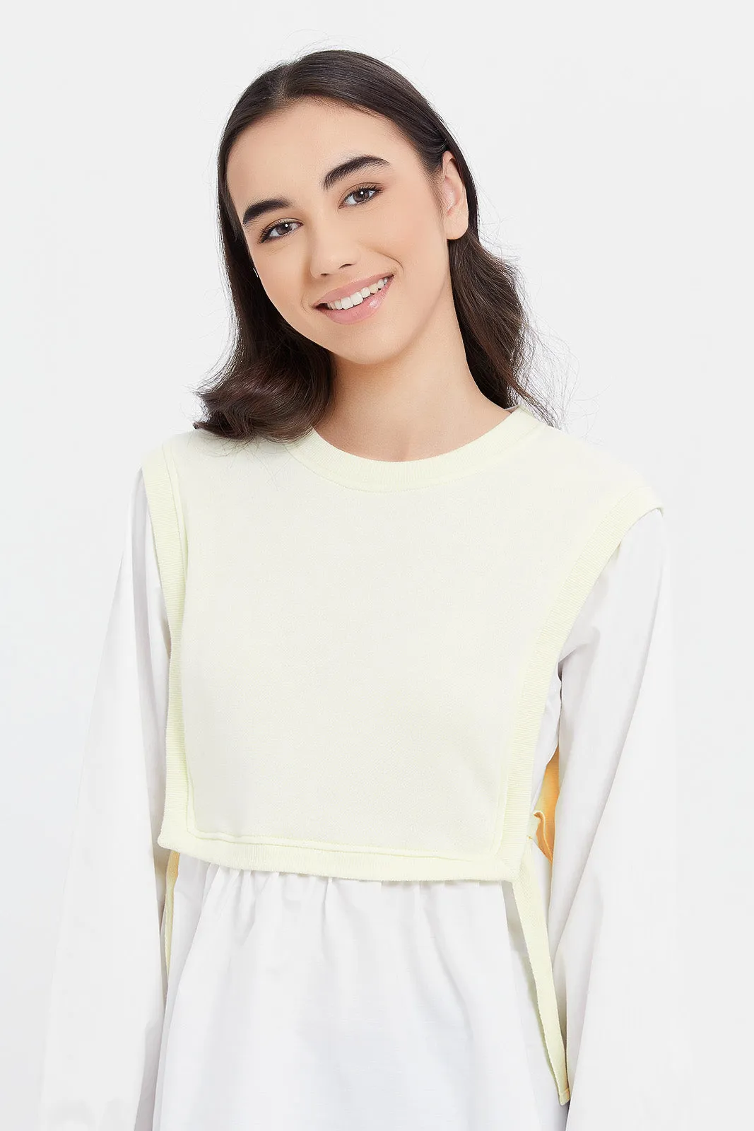 Senior Girls Cream And White Tunic Top