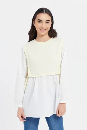 Senior Girls Cream And White Tunic Top