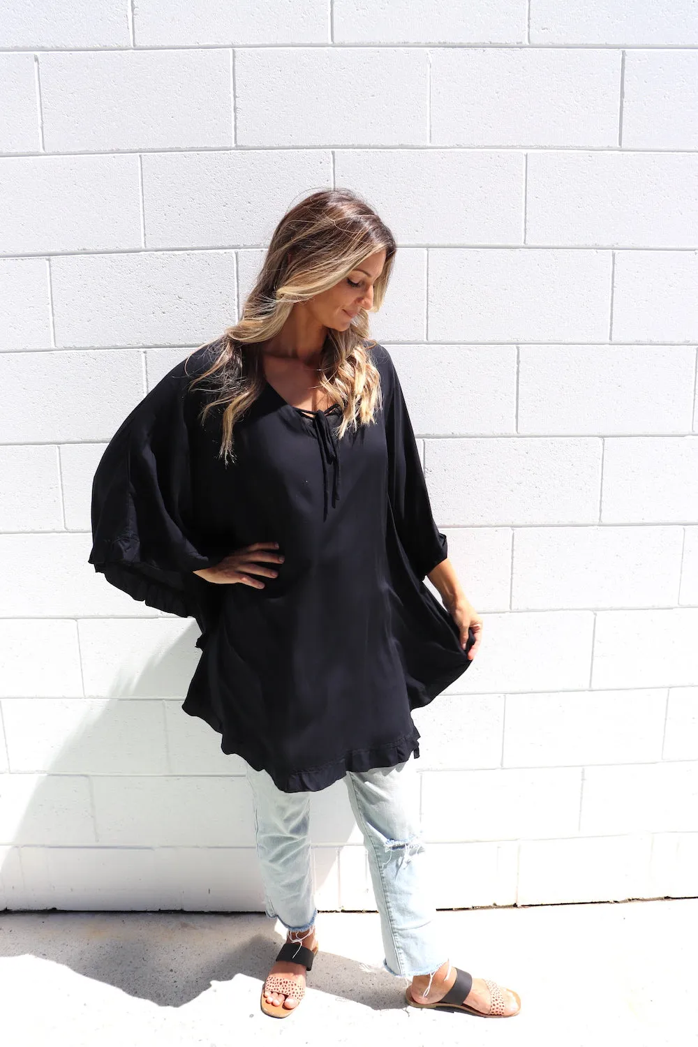 Set Free Batwing Top/Dress In Black