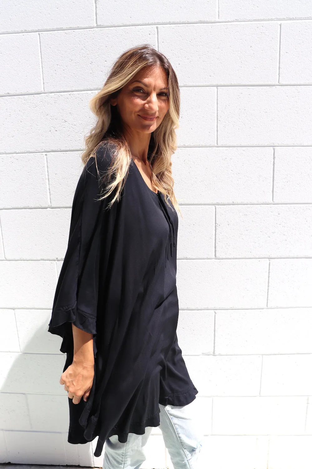 Set Free Batwing Top/Dress In Black