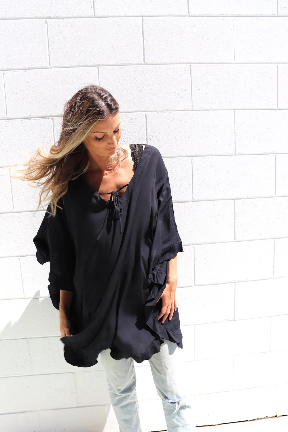 Set Free Batwing Top/Dress In Black