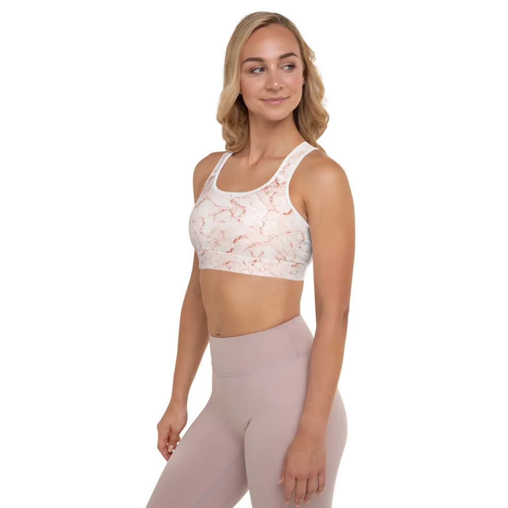 Sports Bra in Coral Marble Print