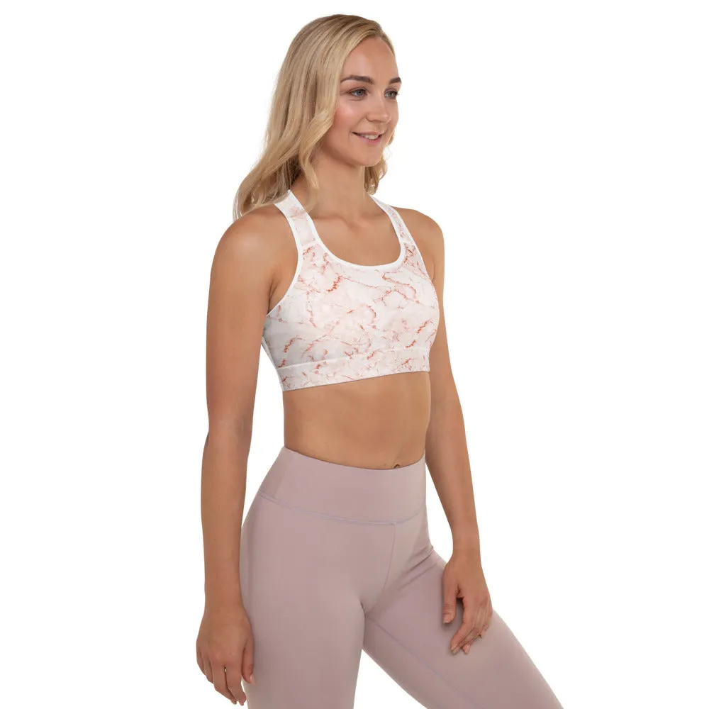 Sports Bra in Coral Marble Print