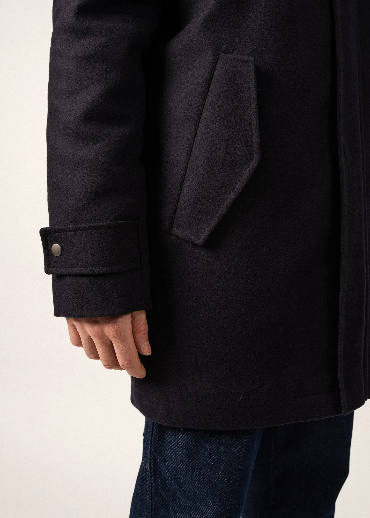 St Sydney Long Wool Coat - with removable hood (NAVY)