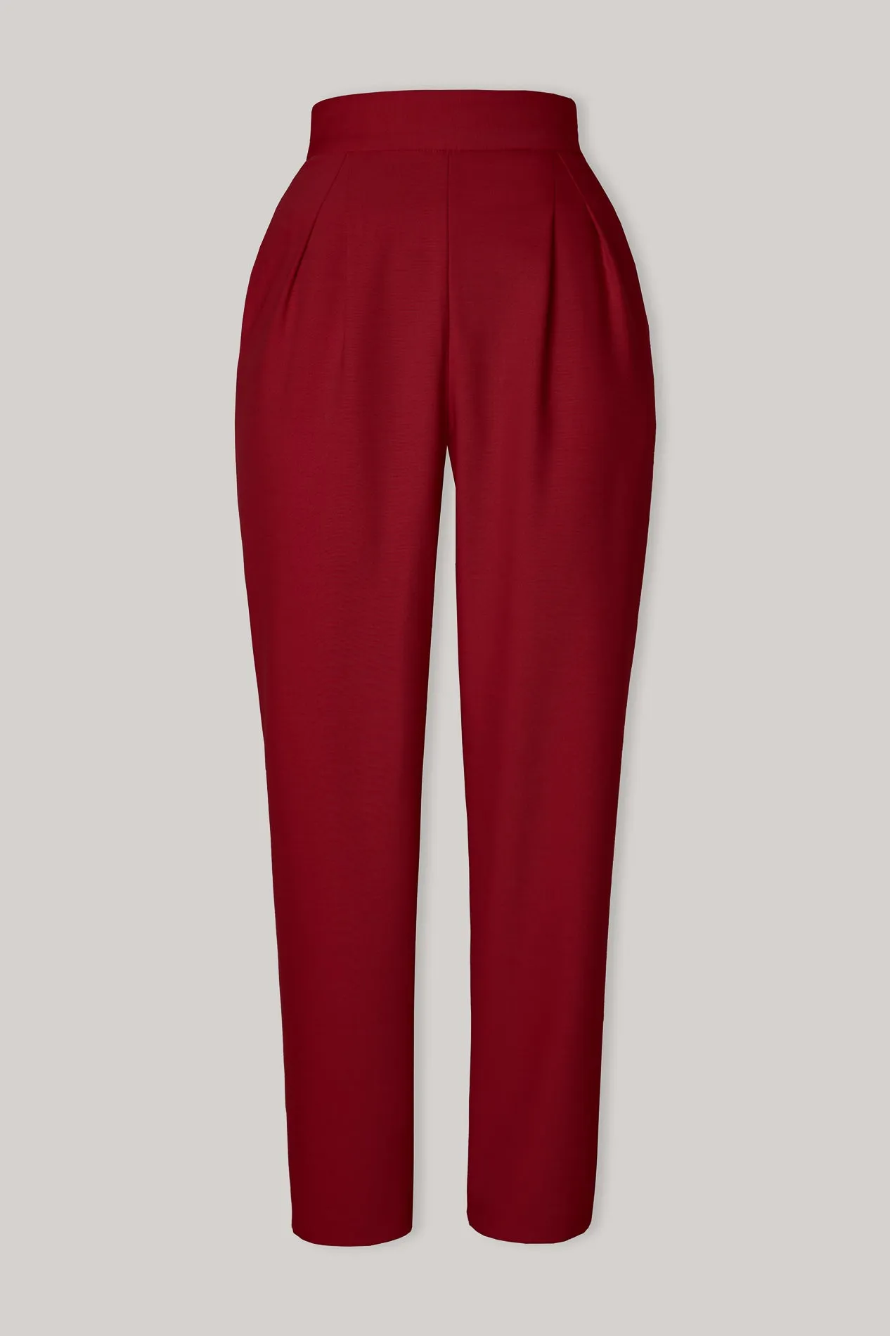 Structured Conic Wool Pants in Ruby Red