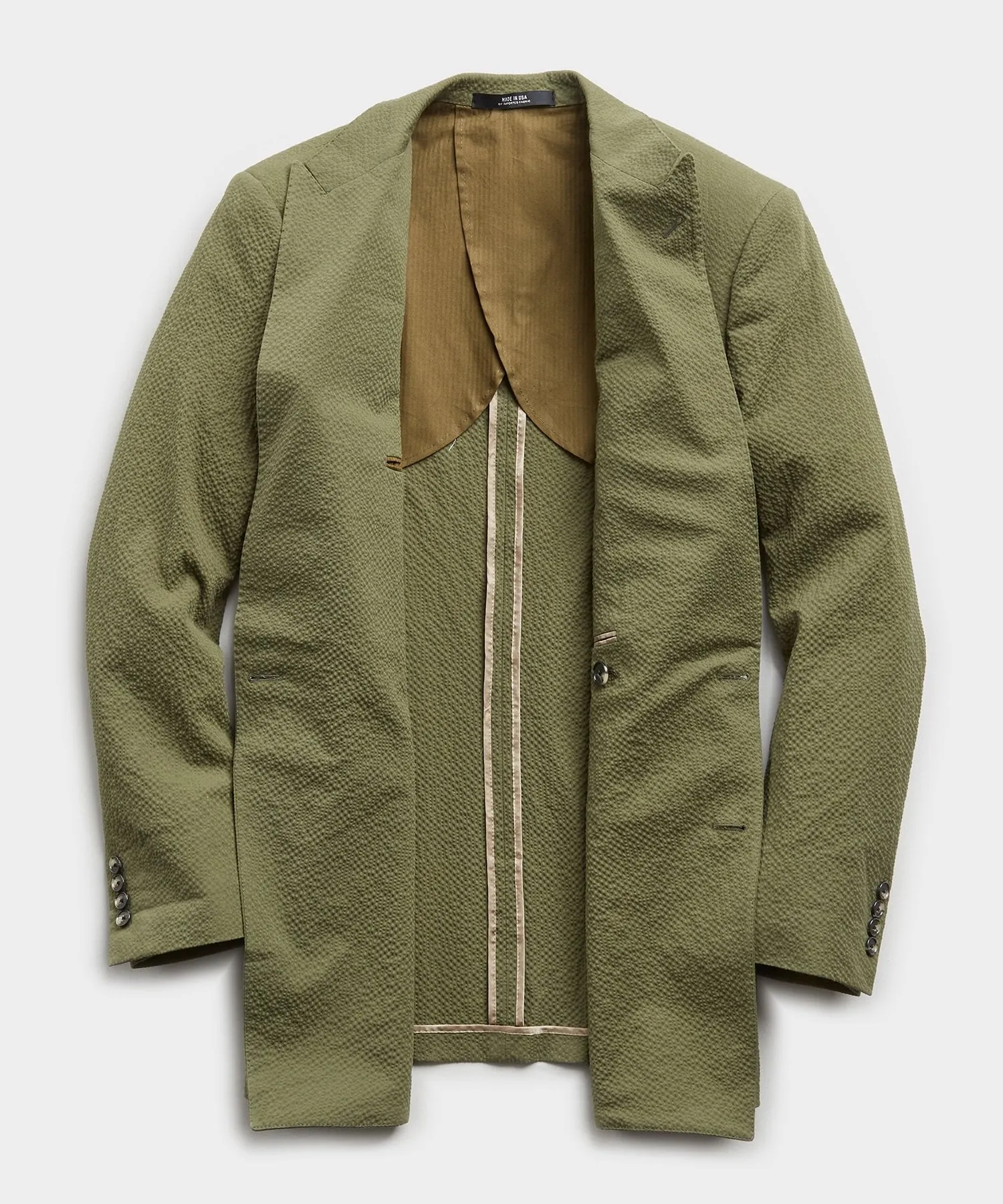 Sutton Double Breasted Seersucker Suit Jacket in Olive