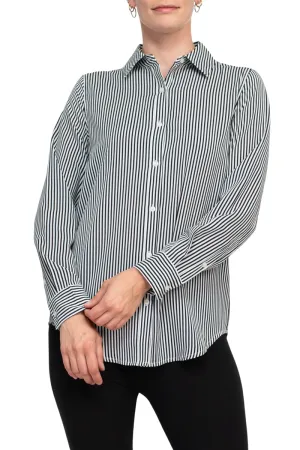 T Tahari Longsleeve Collared Button Down Striped Woven Shirt W Buttoned Cuffs