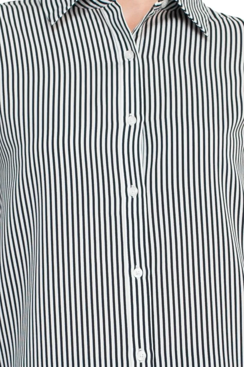 T Tahari Longsleeve Collared Button Down Striped Woven Shirt W Buttoned Cuffs