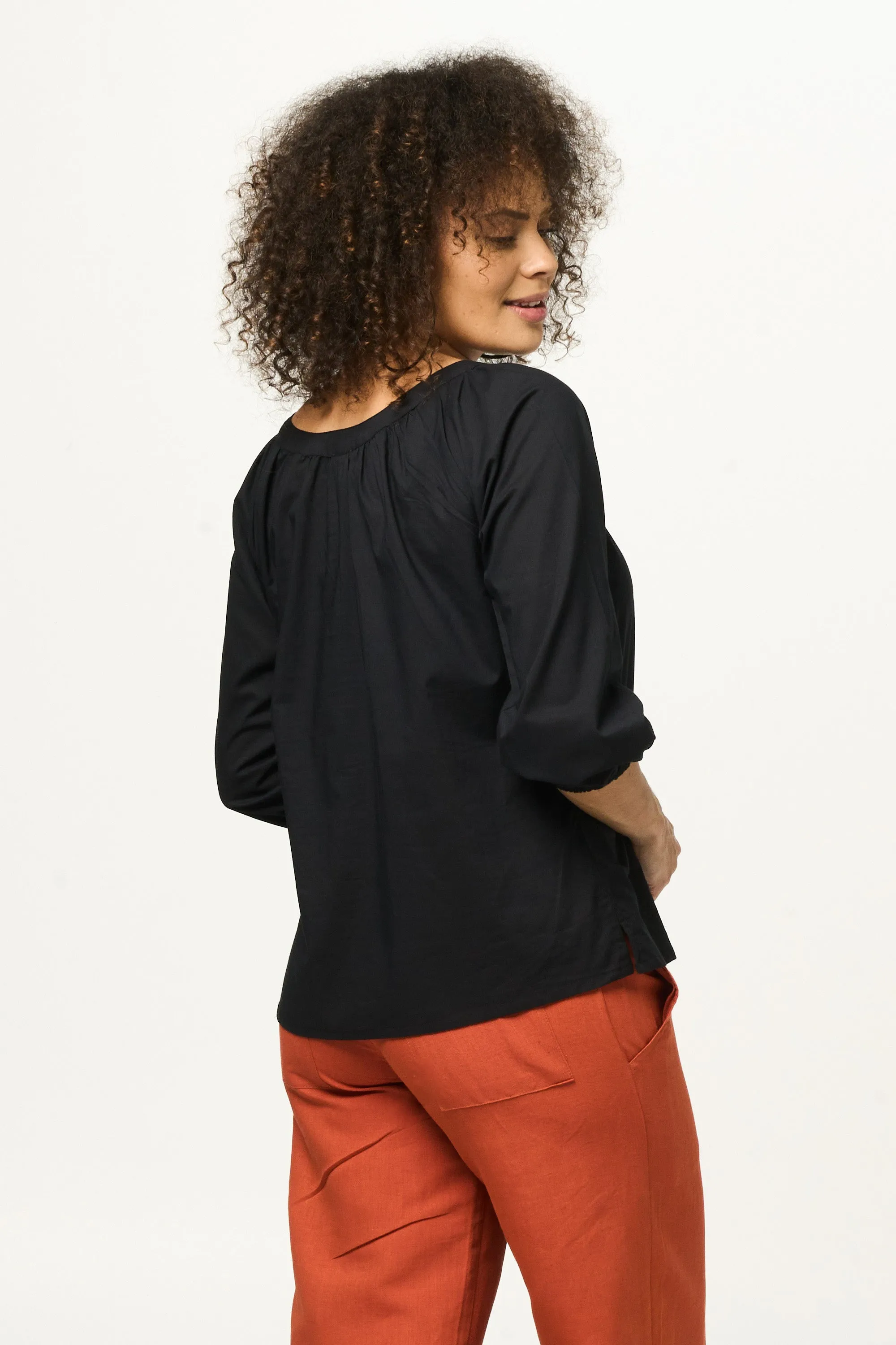 Top Peasant - Black Cotton