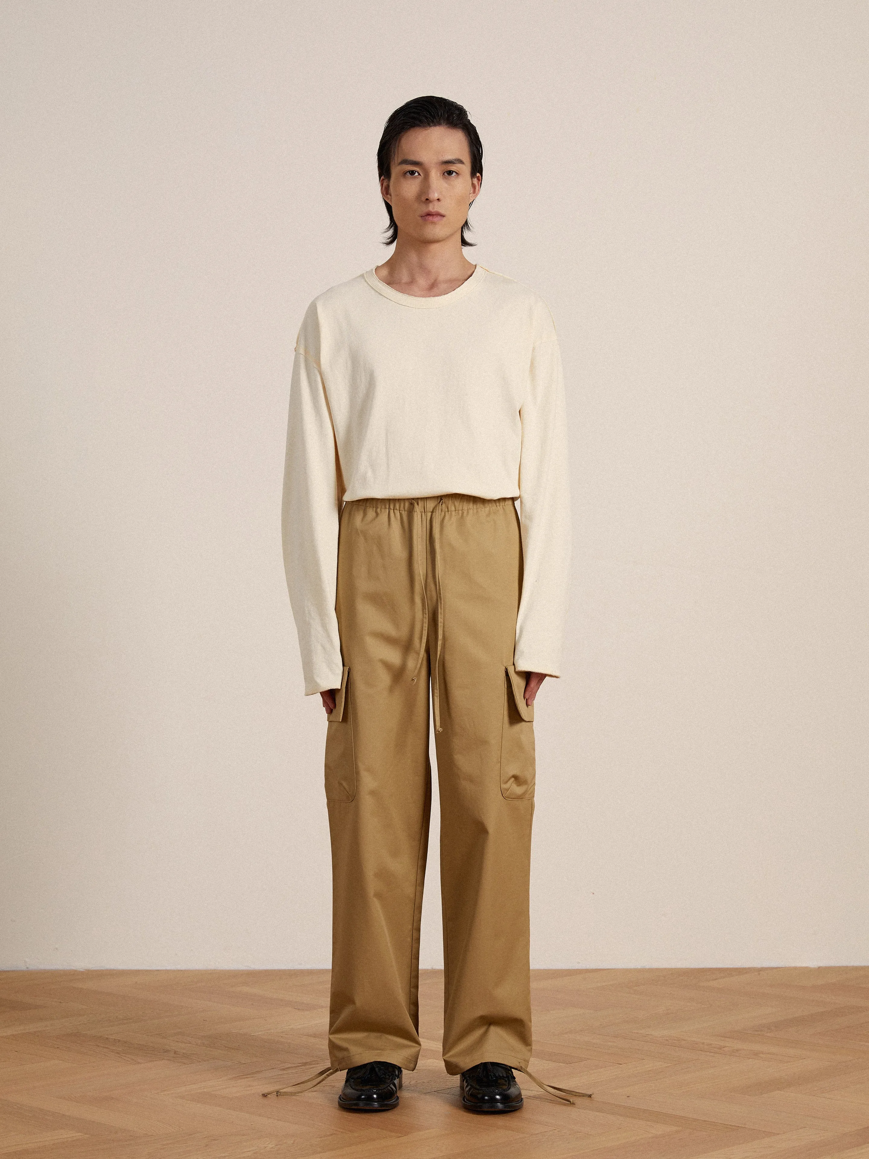 Twill Cargo Drawstring Pants