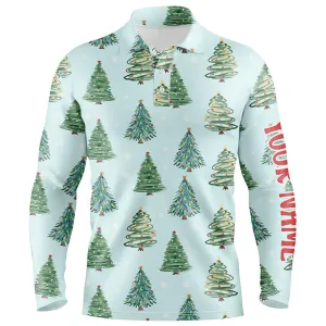 Watercolor Christmas Trees Seamless Pattern Mens Golf Polo Shirts Funny Golf Tops For Men