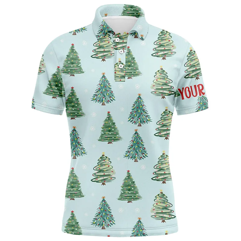 Watercolor Christmas Trees Seamless Pattern Mens Golf Polo Shirts Funny Golf Tops For Men