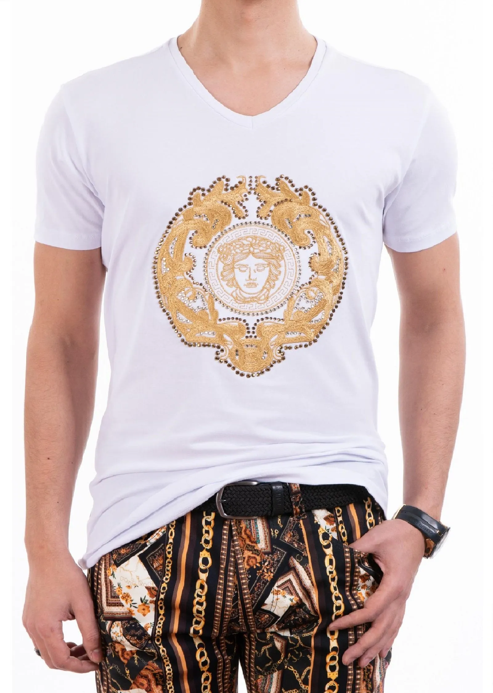 White Gold Victorian Rhinestone Tee