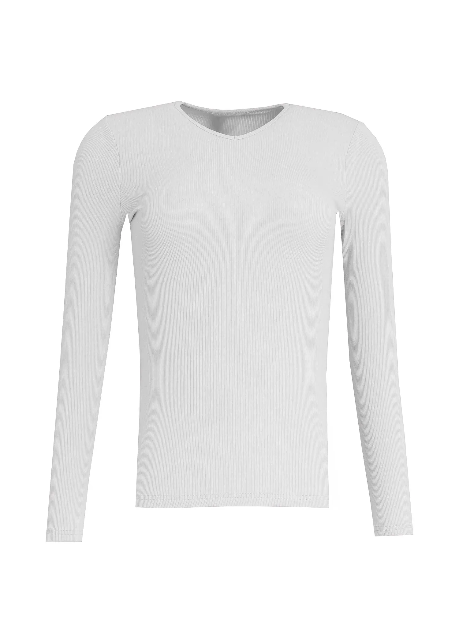 White Long Sleeve Ribbed V-Neck Tee