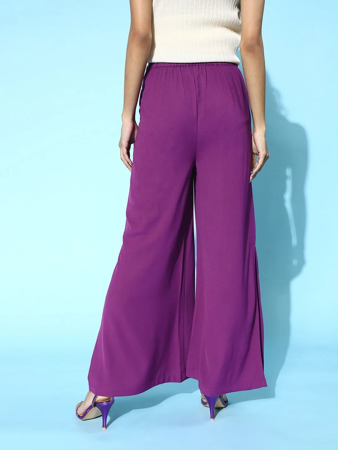 Women Purple Side Slit Peekaboo Comfort Pants