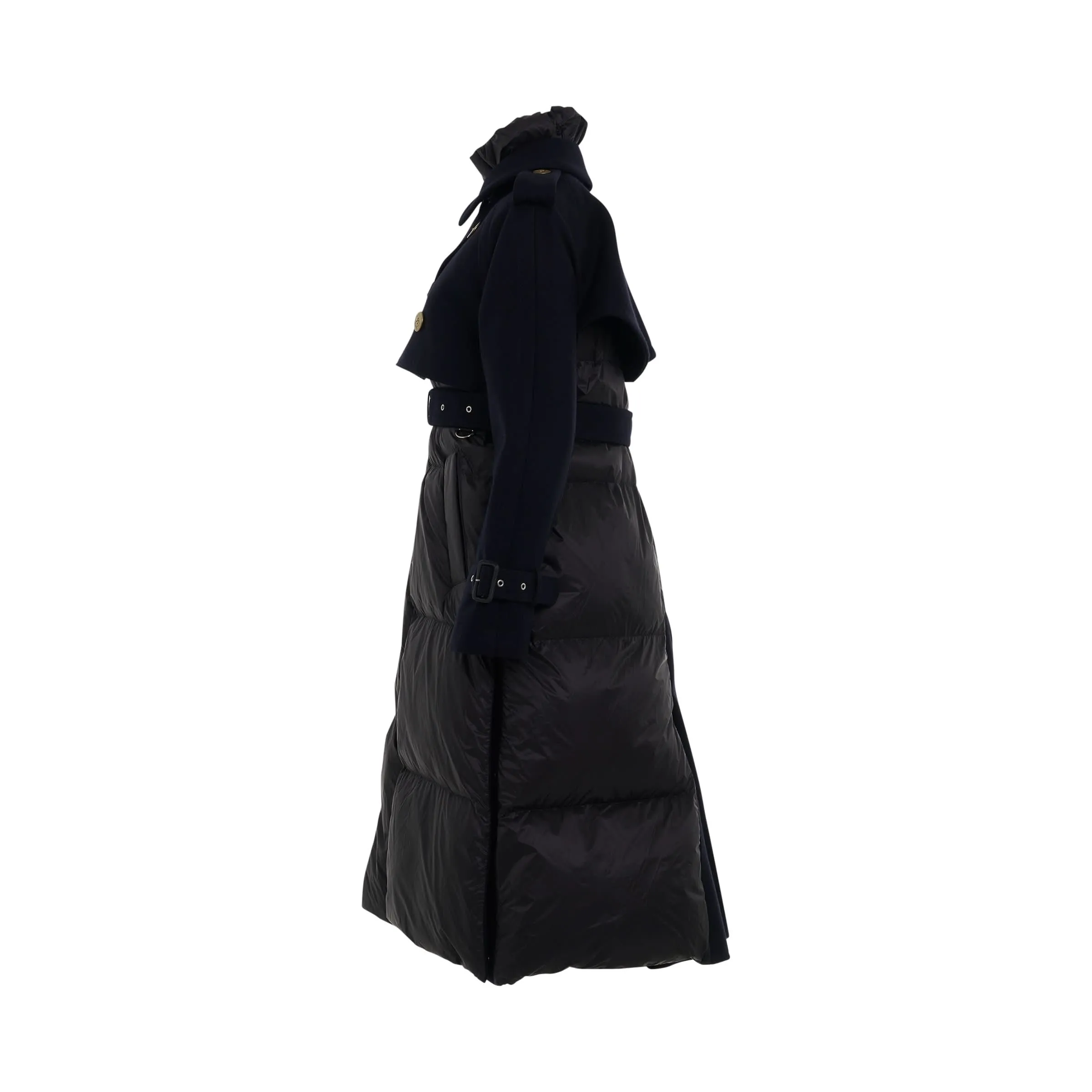 Wool Melton x Padded Coat in Black