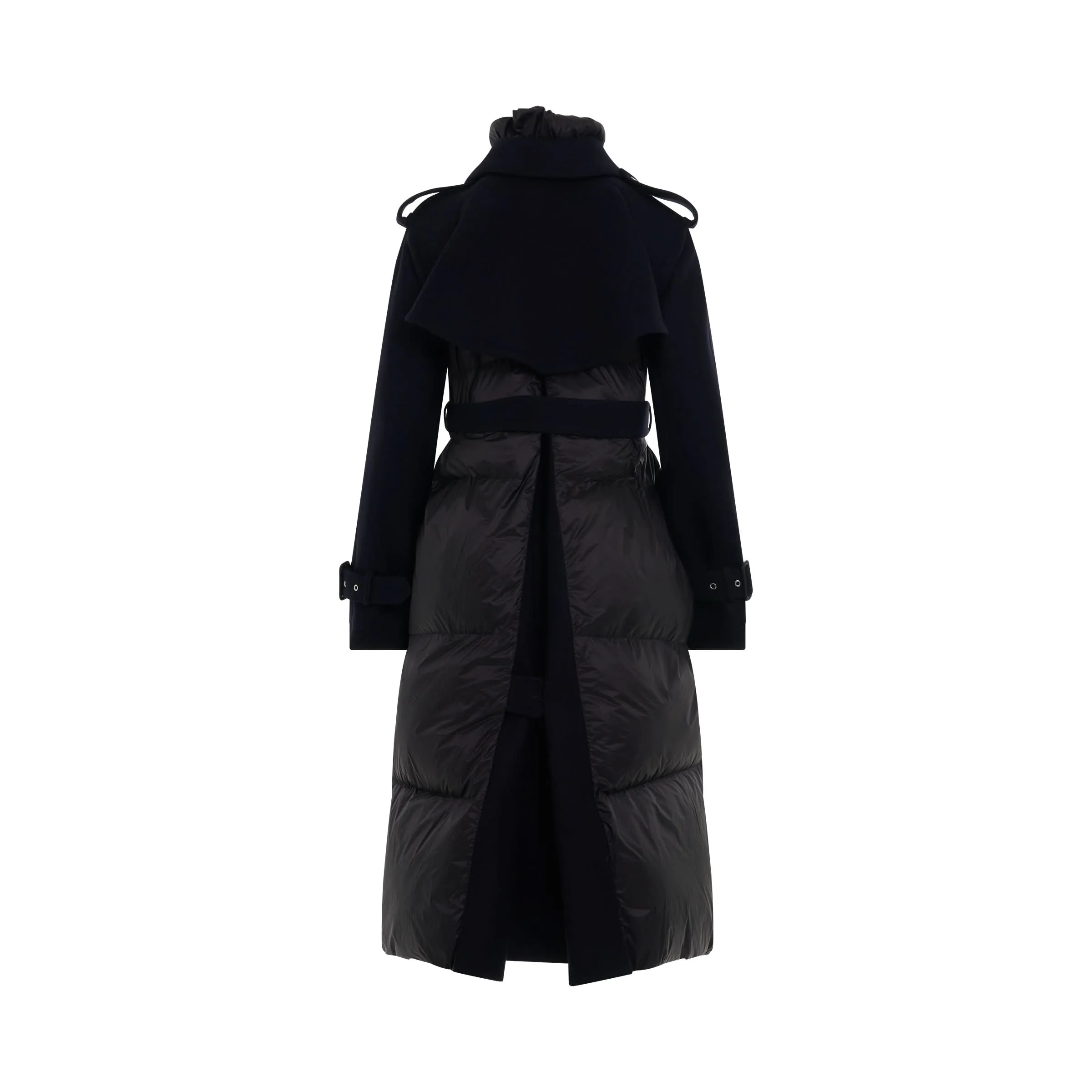 Wool Melton x Padded Coat in Black