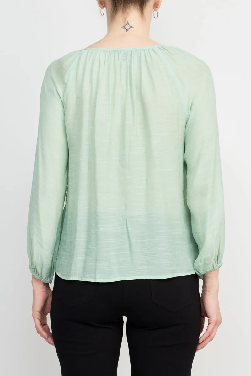 Zac & Rachel Crew Neck Tie Neck Long Sleeve Solid Rayon Top