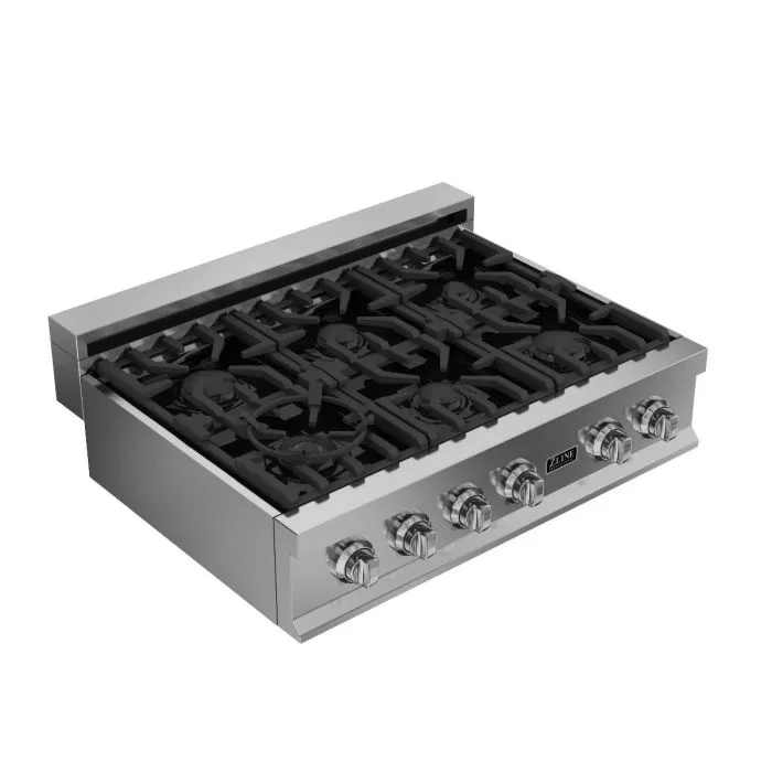 ZLINE 36 IN. porcelain rangetop in snow stainless with 6 gas burners (RTS-36)