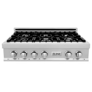 ZLINE 36 IN. porcelain rangetop in snow stainless with 6 gas burners (RTS-36)