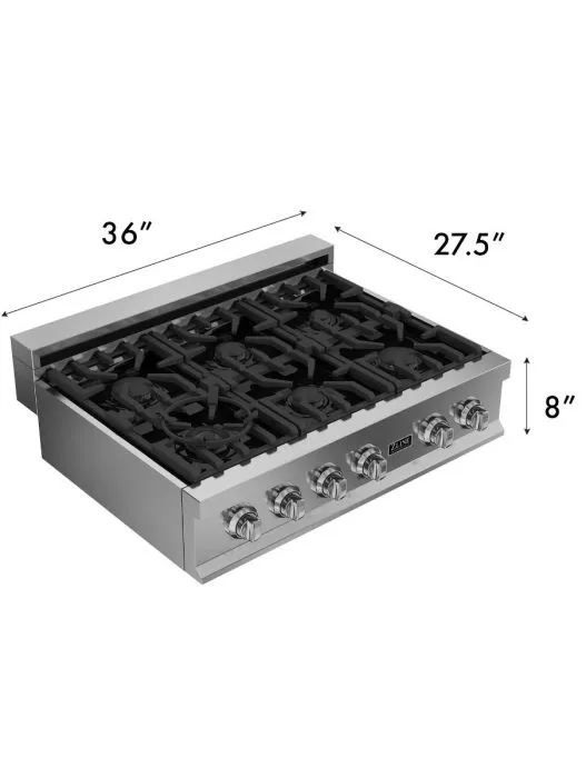 ZLINE 36 IN. porcelain rangetop in snow stainless with 6 gas burners (RTS-36)