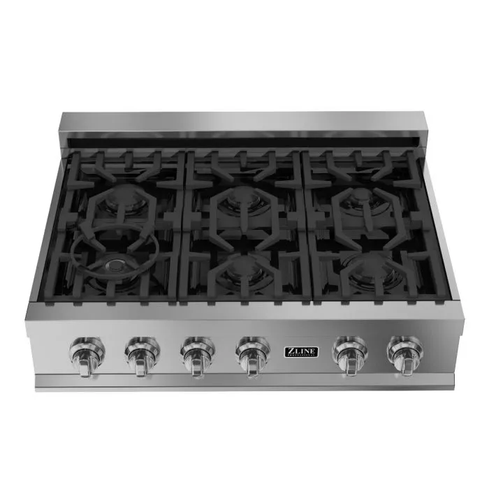 ZLINE 36 IN. porcelain rangetop in snow stainless with 6 gas burners (RTS-36)