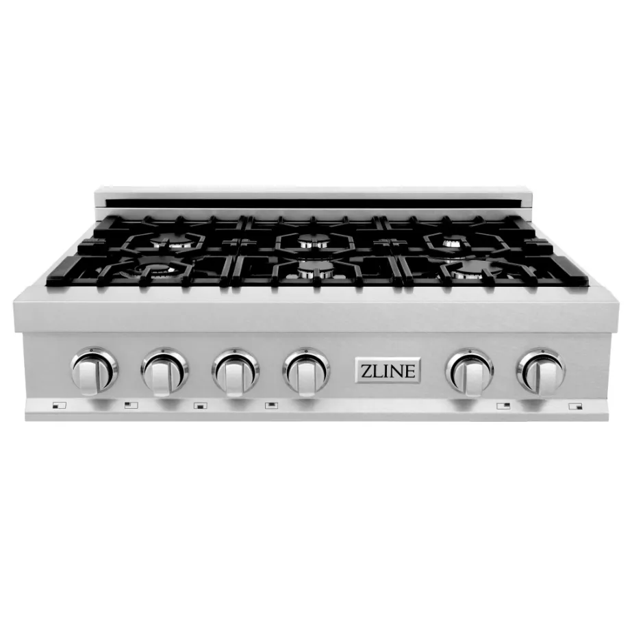 ZLINE 36 IN. porcelain rangetop in snow stainless with 6 gas burners (RTS-36)